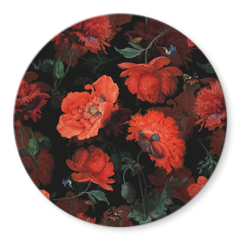 Glasbild UN Designs - Rote Blüten - Rund 