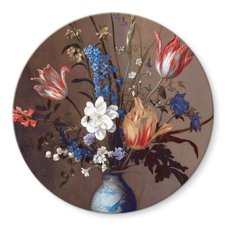 Glasbild Van der Ast - Blumen in einer Wan-Li Vase - Rund 