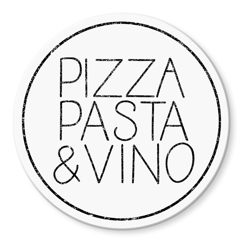 Glasbild Pizza Pasta & Vino weiß - Rund 
