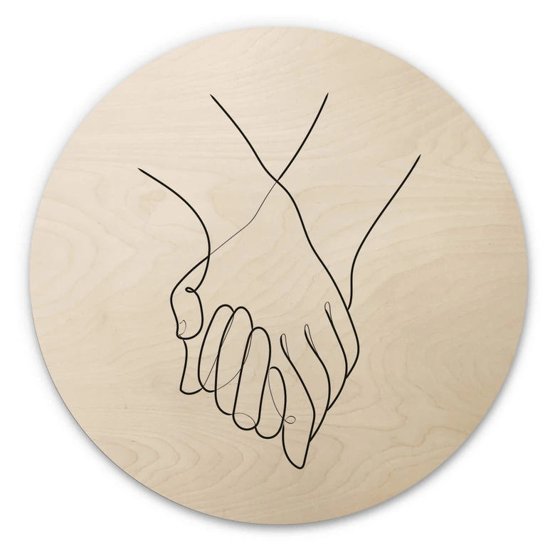 Holzbild 1X Studio - Line Art Hand in Hand - Rund 