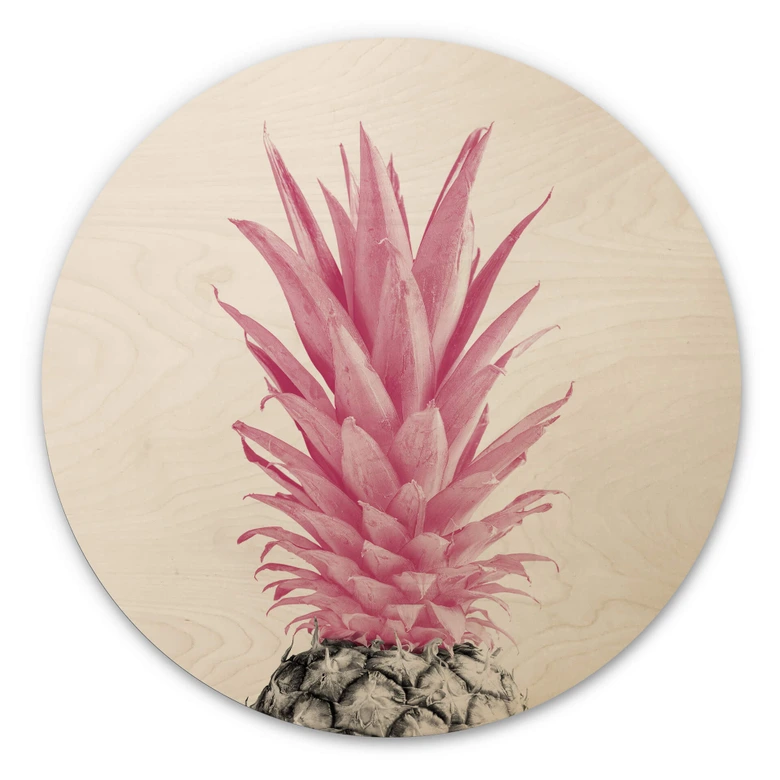 Holzbild Pinke Ananas - 1X Studio - Rund 