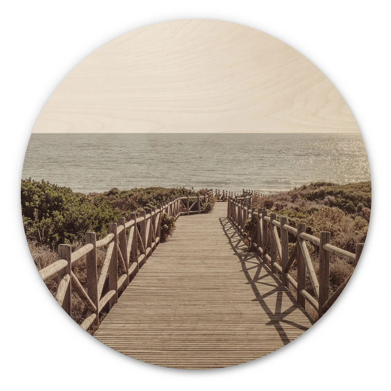 Wandcirkel Hout Steiger naar het strand - 1X Studio 