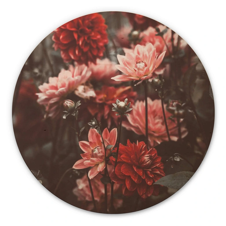 Tableau sur bois Annie - Fleurs d'été - Rond 