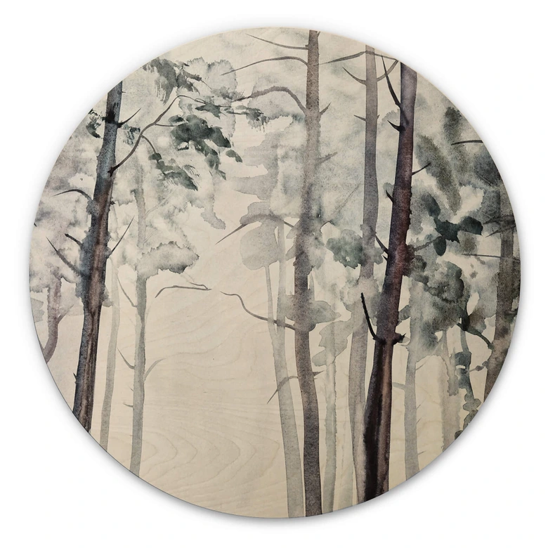 Trätavla akvarell skog - rund 