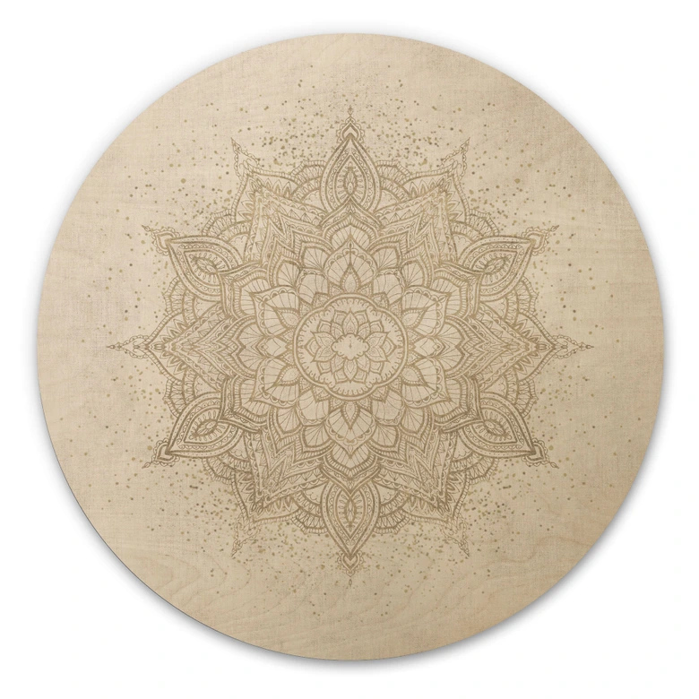 Holzbild Boho Ornament in Leinenoptik, Mandala - Bloomery Decor - Rund 