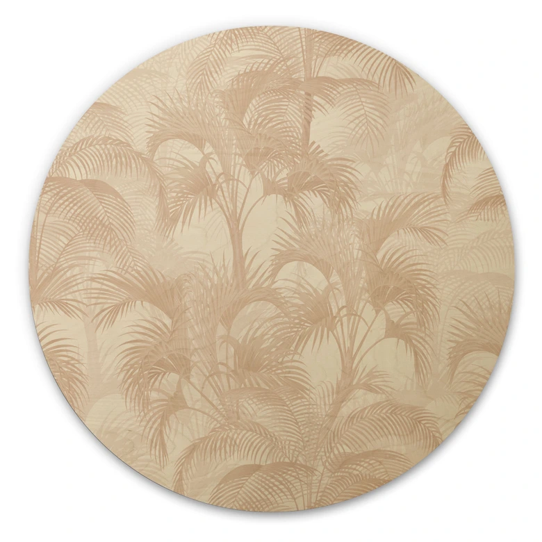 Holzbild Palmen im Dschungel Beige - Bloomery Decor - Rund 