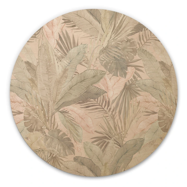 Holzbild Tropenblätter im Dschungel Pastell - Bloomery Decor - Rund 
