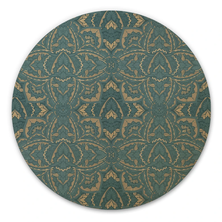 Holzbild Vintage Mandala in Türkisgold - Bloomery Decor - Rund 
