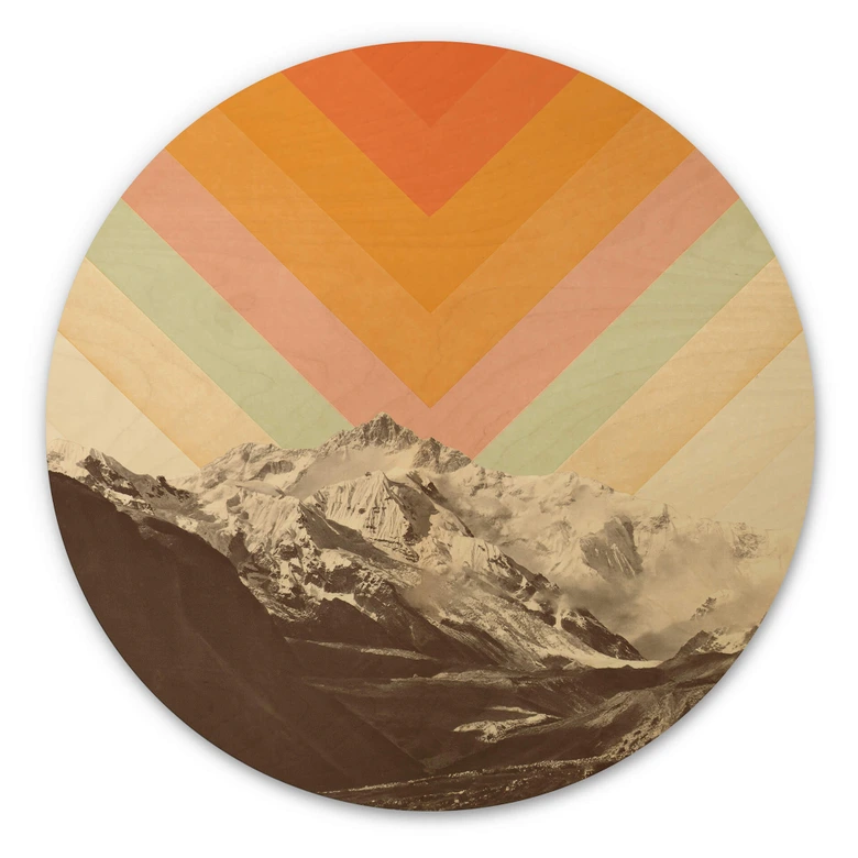 Væg cirkel træ Bodart - Retro Mountain Landscape 