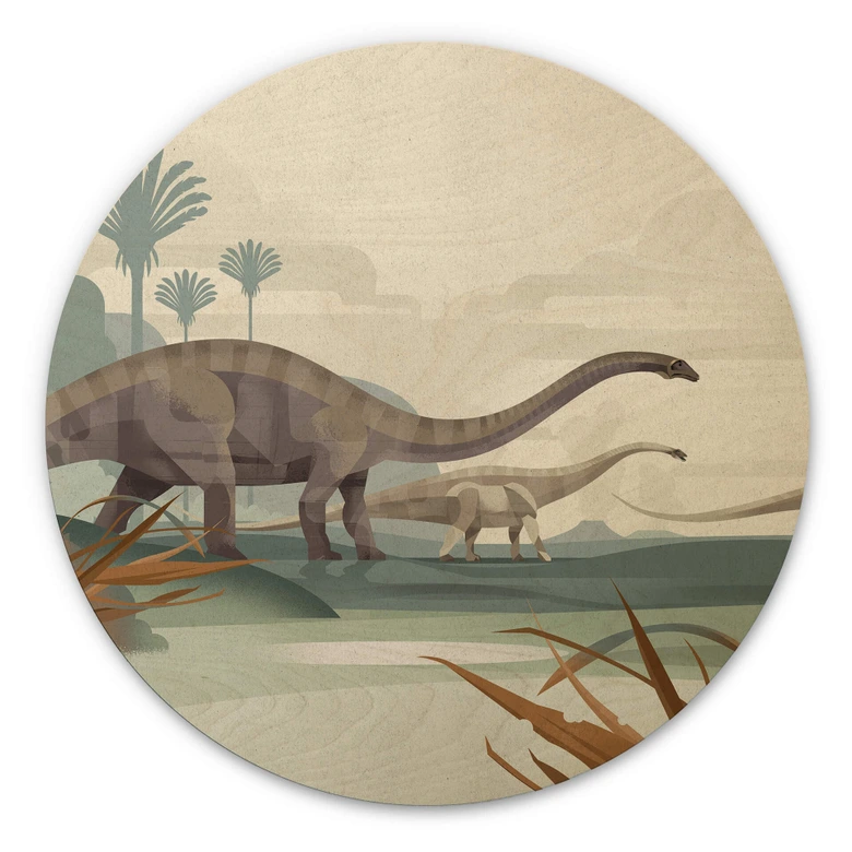 Holzbild Braun - Diplodocus - Rund 