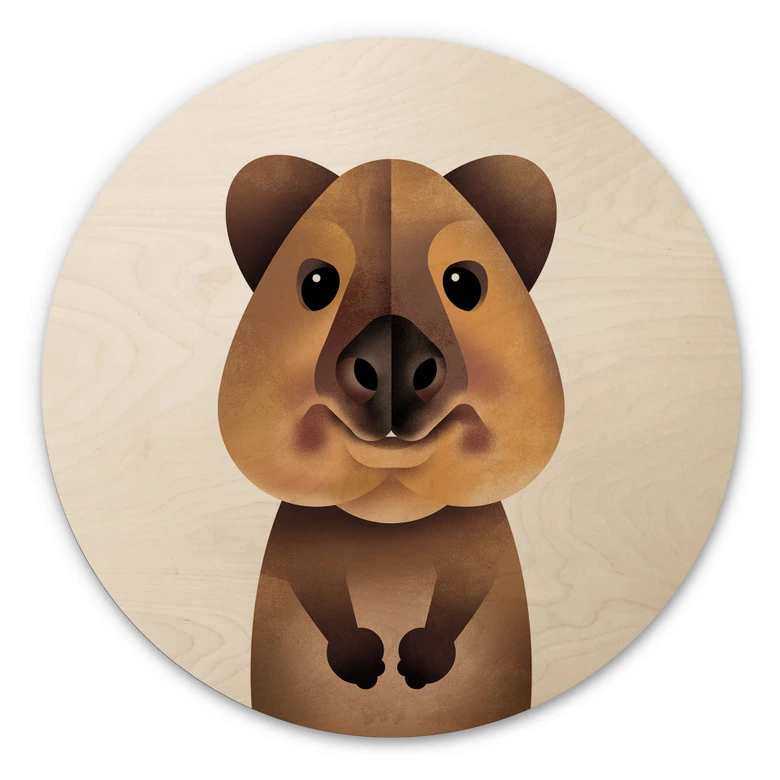 Kinderzimmer Holzbild Quokka - Tiermotiv Rund - Braun 