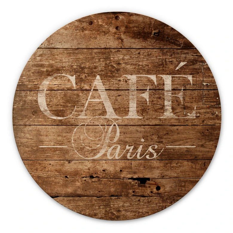 Tableau sur bois rond Café Paris 