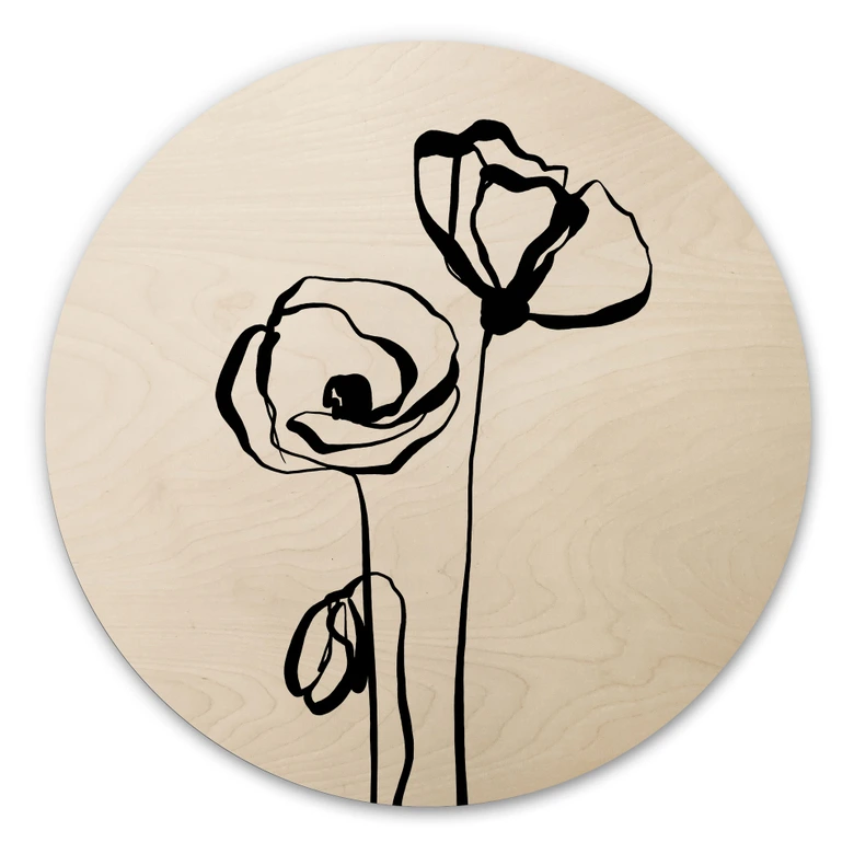 Obraz drewniany Line Art Two Poppies - Cats & Dotz - Round 