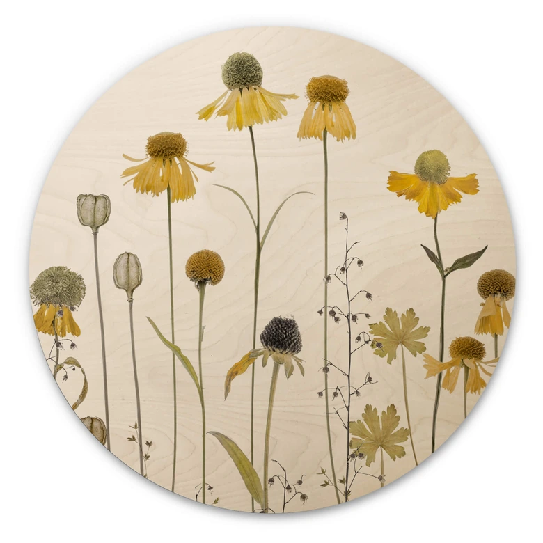 Kwiaty Obraz drewniany Słonecznik - Okrągły - Disher 