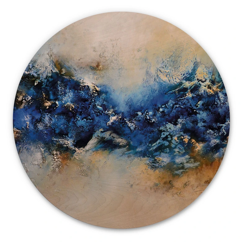Holzbild Blau-goldene Interaktion - Fedrau - Rund 