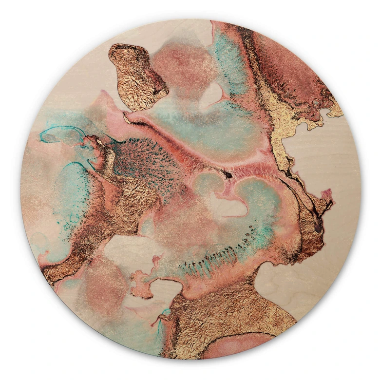 Holzbild Fredriksson - Goldene Tinte mit Nuancen in Rosé - Rund 