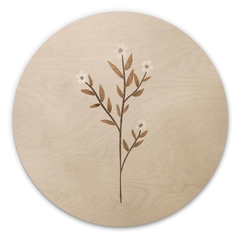 Holzbild Blumen Illustration - Vergissmeinnicht - Goed Blauw - Rund 