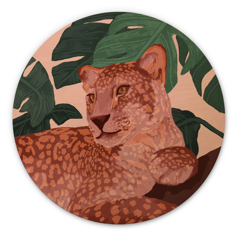 Holzbild Goed Blauw - Goldener Panther - Rund 