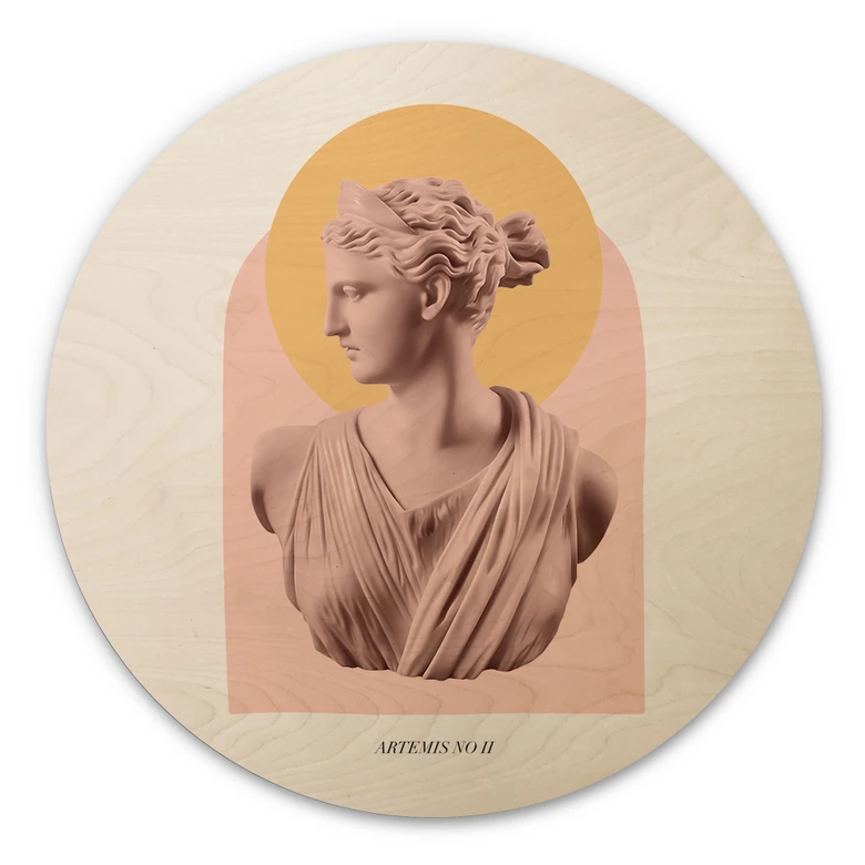 Tableau sur bois rond Statue de la déesse Artémis - Grace Digital Art 