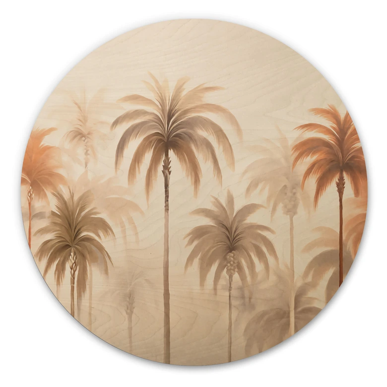 Tableau sur bois rond Paysage tropical avec palmiers - Haase 