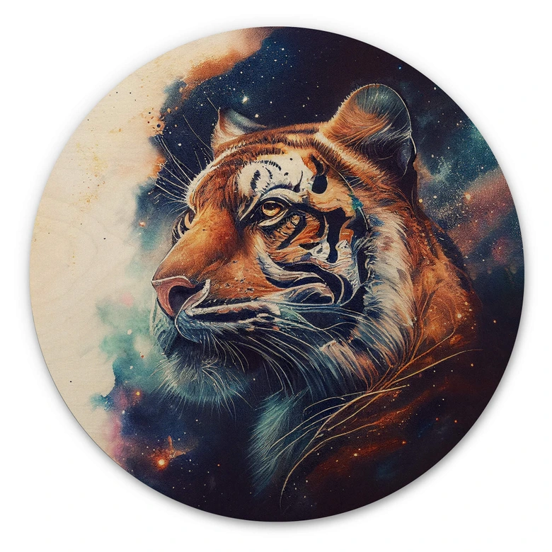 Holzbild Heine - Tiger im Sternenhimmel - Rund 
