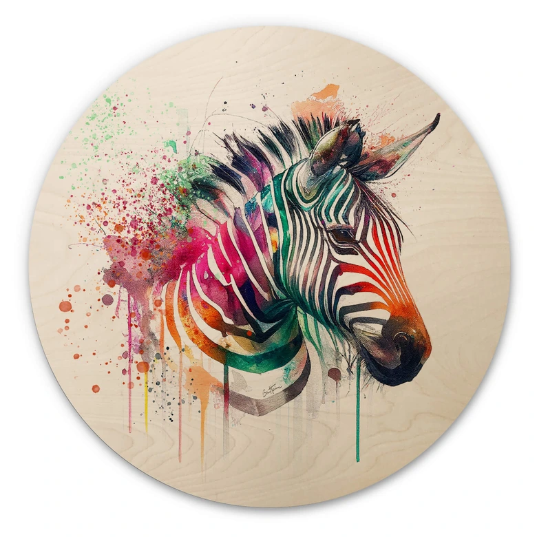 Holzbild Heine - Regenbogen Zebra - Rund 