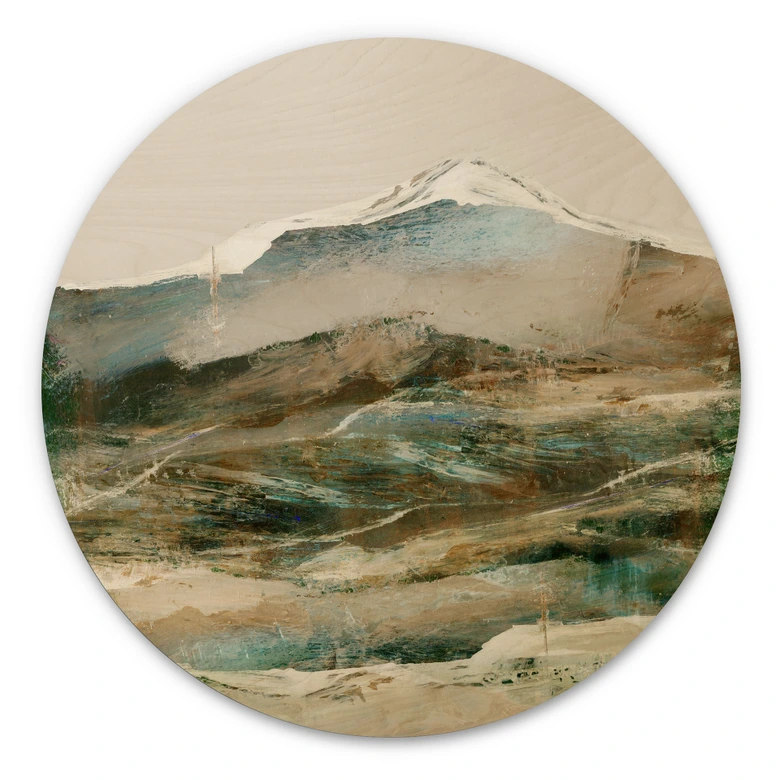 Holzbild Berge Abstrakt - Hobday - Rund 