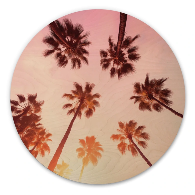 Holzbild California Dreaming mit Palmen-Blick - Hugonnard - Rund 