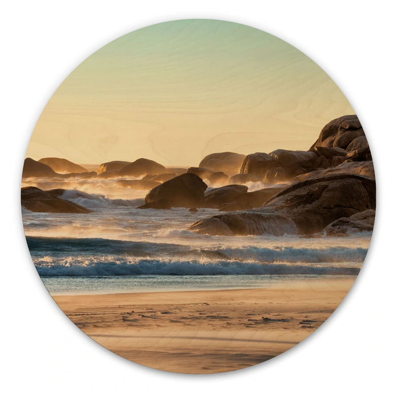 Holzbild Strandküste bei Sonnenaufgang in Afrika - Hugonnard - Rund 