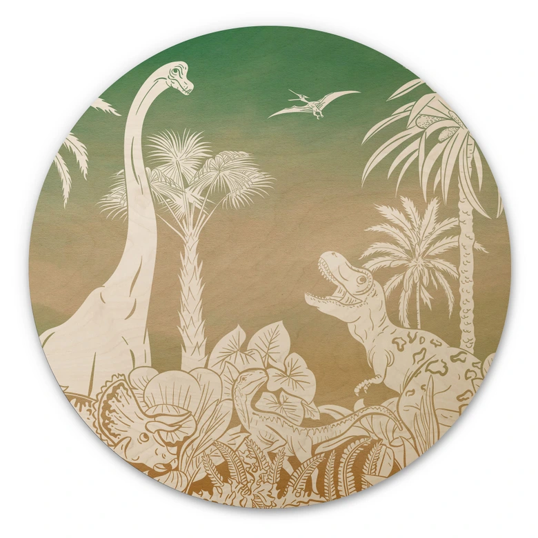 Holzbild Abenteuerreise zu den Dinosauriern - Ombre - Kikki Belle - Rund 