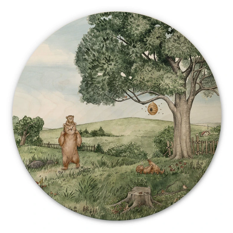 Holzbild Kikki Belle - Bären und Bienen - Rund 
