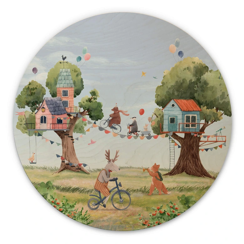 Holzbild Oliver Robins - Baumhaus Party - Rund 