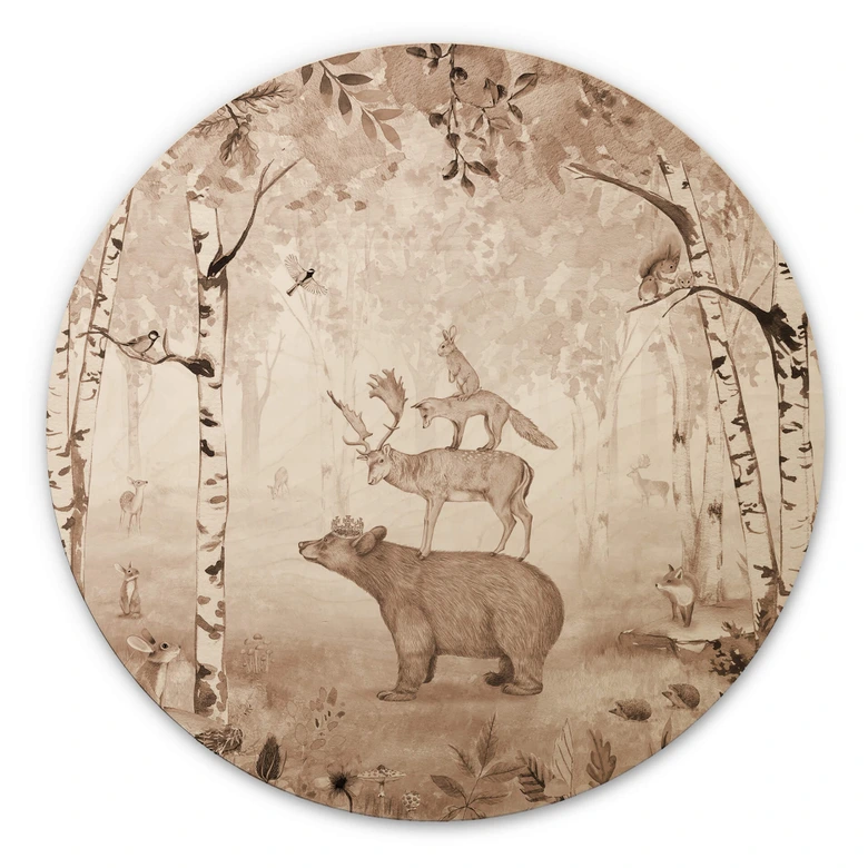 Trätavla Kikki Belle - Björnkungen - Rund 