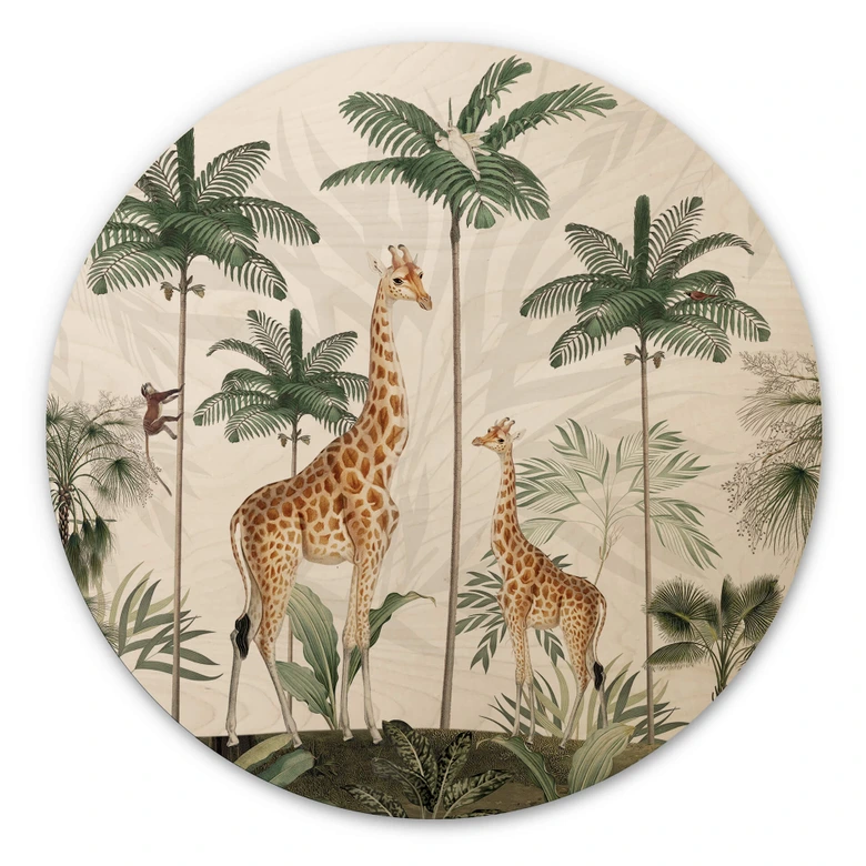 Holzbild Kikki Belle - Die Giraffen - Rund 