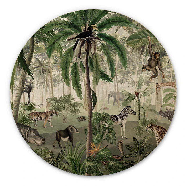 Tableau sur bois rond Kikki Belle - Objets cachés de la jungle 