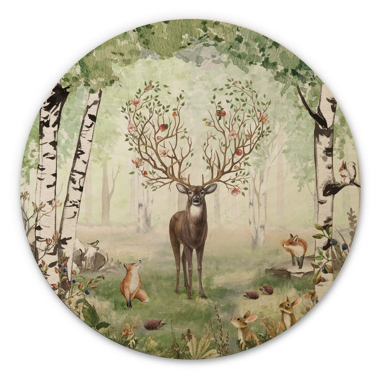 Holzbild Kikki Belle - Hirsch im Sommer - Rund 