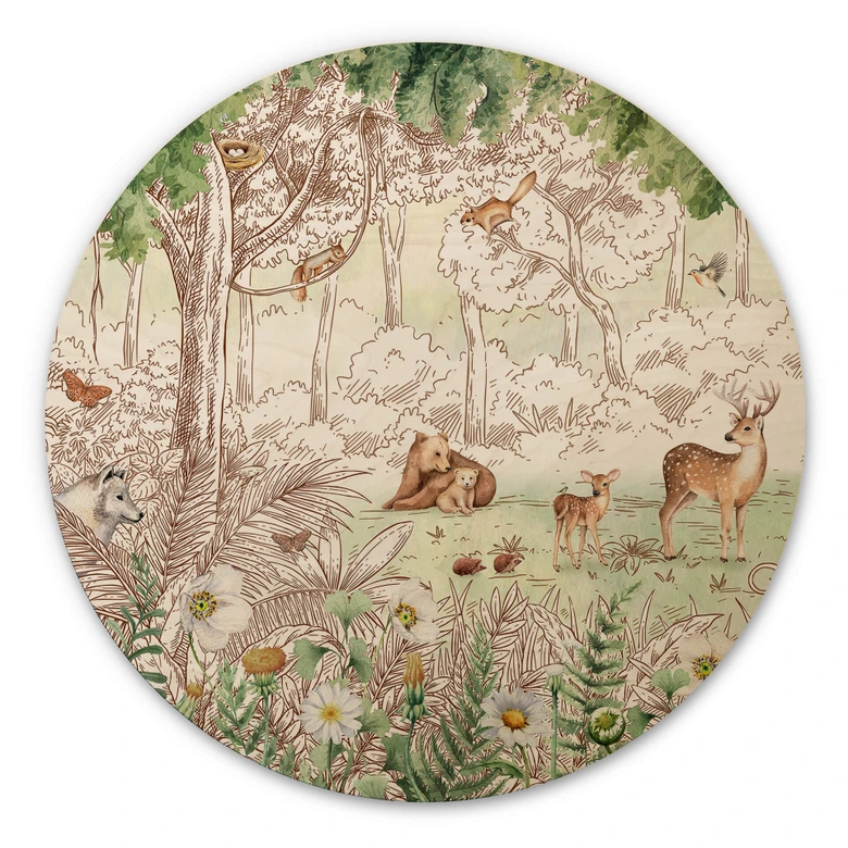 Holzbild Kikki Belle - Waldfreunde Frühling - Rund 