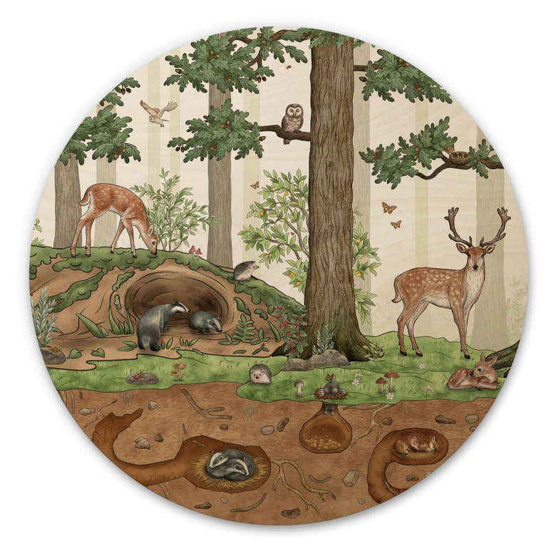 Holzbild Wimmelbild Waldtiere - Kikki Belle - Rund 