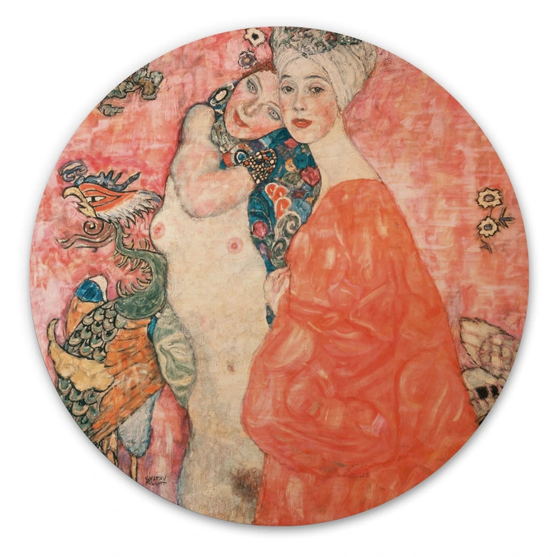 Holzbild mit Frauenkunst - Klimt - Die Freundinnen - Rund 