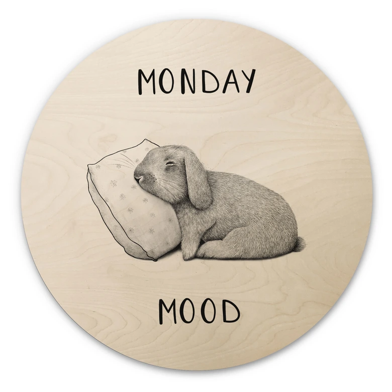 Cuadro de madera Monday mood - Liebre el lunes por la mañana - Korenkova - Redondo 