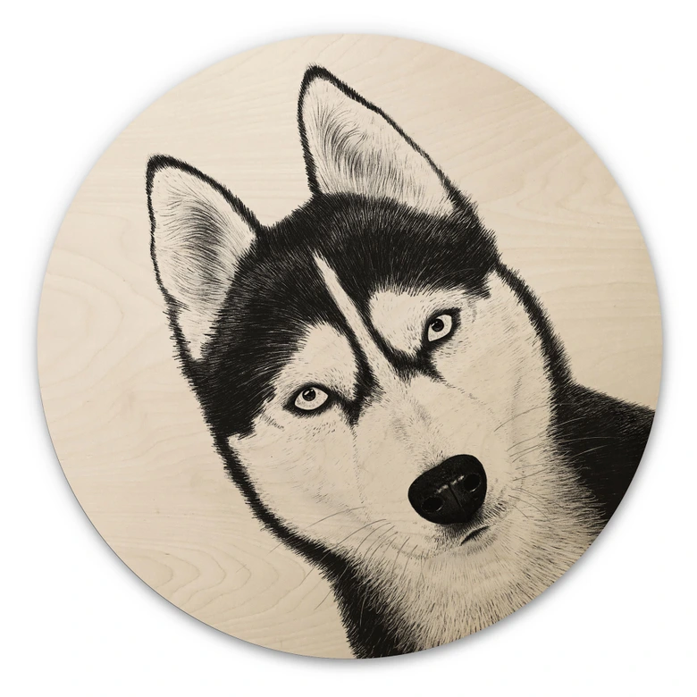 Cuadro de madera husky siberiano - retrato perro - Korenkova - Redondo 