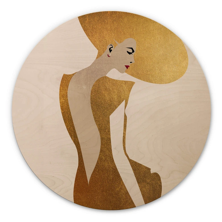 Holzbild Kubistika - Die Dame im goldenen Kleid - Rund 