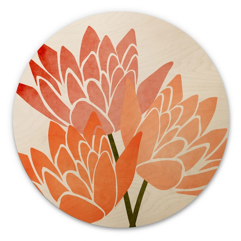 Holzbild Farbenfrohe Lotusblumen - Kubistika - Rund 