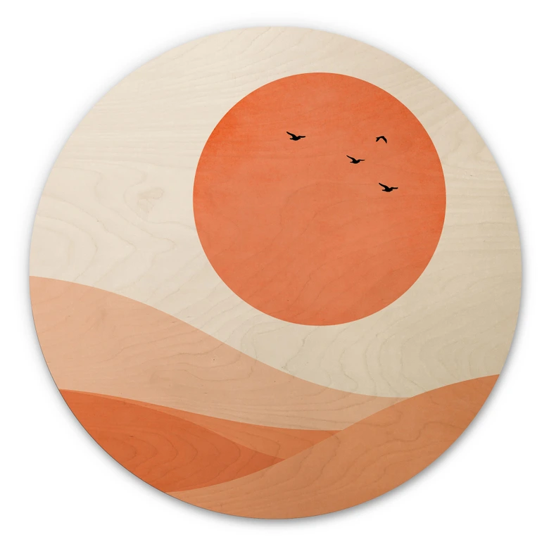 Væg cirkel træ Harmonisk landskab orange - Kubistika 