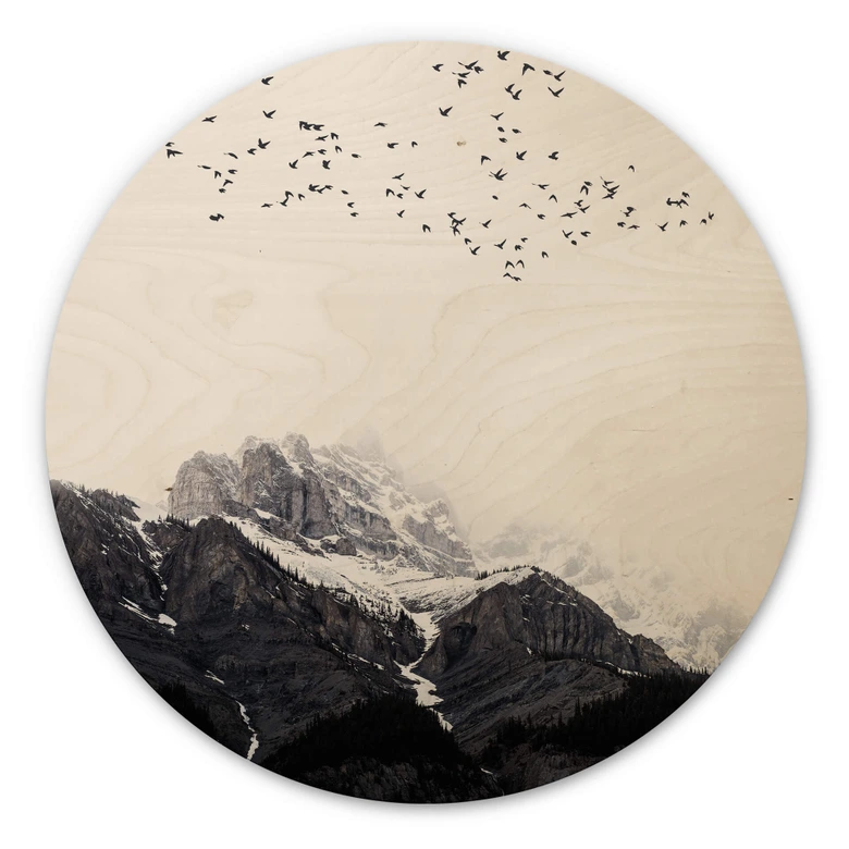 Wandcirkel Hout Kubistika - High in the Mountains 