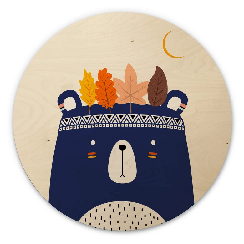 Holzbild Kubistika - Kleiner Indianer - Rund 