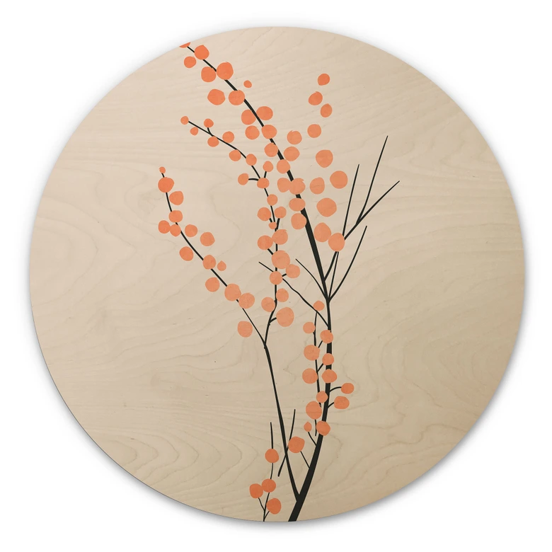 Obraz drewniany kwiaty wiśni w kolorze brzoskwiniowym - Kubistika - Okrągły 