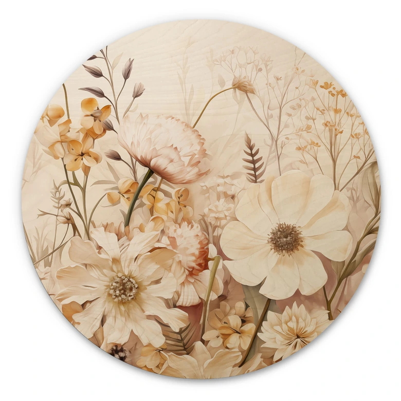 Holzbild Vintage Blütenpracht auf der Wiese - Lola Peacock - Rund 