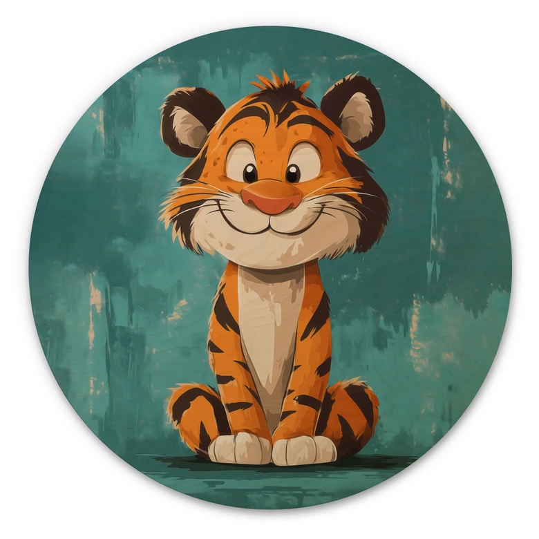 Holzbild Kinderzimmer - Fröhliches Tigerbaby - Magnusson - Rund 