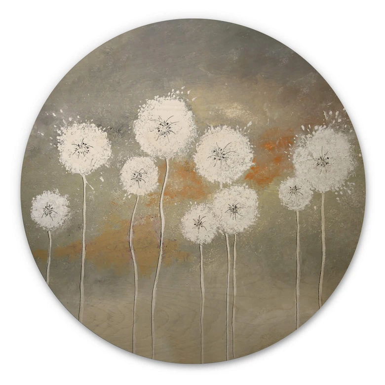 Wandcirkel Hout Melz - White Dandelions 